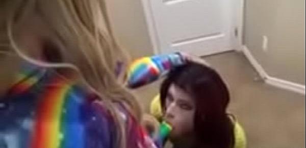  Sissy fucked with rainbow strapon